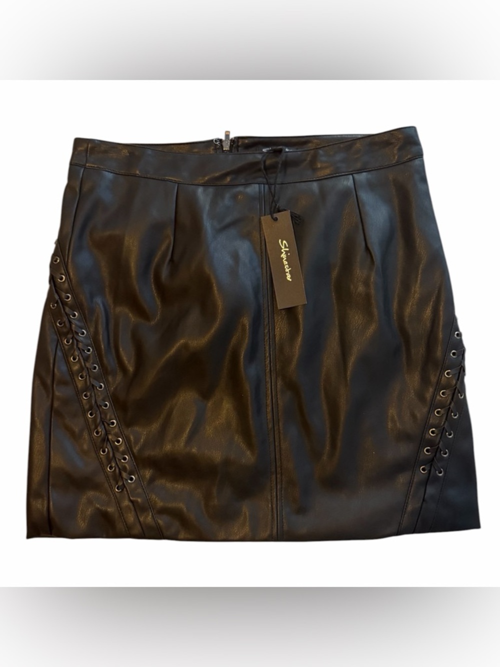 Shinestar Black Faux Leather Lace-Up Mini Skirt (007)